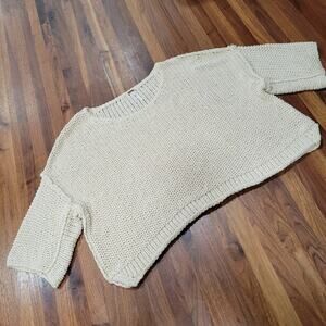 Free People Halo Oversized Open Knit Drop Shoulder Crop Length Sweater SMALL
